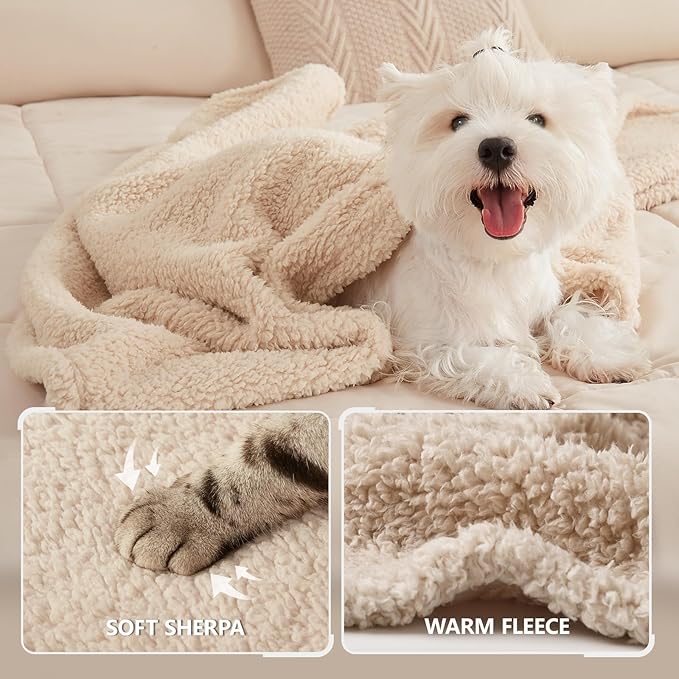 1 Pack 3 Calming Blankets Fluffy Premium Fleece Pet Blanket Soft Sherpa Throw for Dog Puppy Cat Beige Small (23" x16'')-PurrikoPets