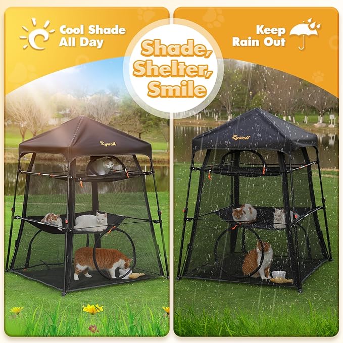 Extra Large Catio Outdoor Cat Enclosure, Rywell 3-Tier Spacious Outdoor Cat Tent, Weatherproof&Sunproof with 5 Windows, Foldable Cat Enclosure for Patio, Camping, Indoor(Includes Carry Bag)-PurrikoPets