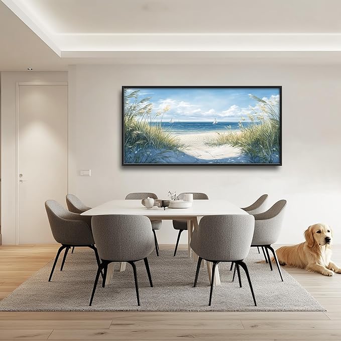 Framed Large Beach Wall Art for Living Room, Oversized Coastal Nautical Wall Decor Sailboat Canvas Seaside Pictures Modern Artwork Home Decoration for Living Room Bedroom Office 60"x30"-PurrikoPets