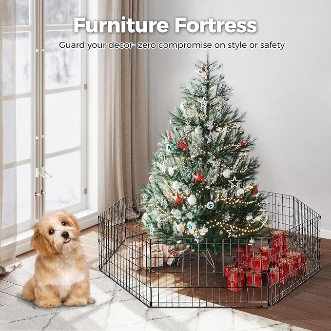 Foldable Dog Playpen 36" Height 8 Panels Metal Exercise Pen with Door - Indoor/Outdoor Dog Play Pen for Small-Medium Dogs, Portable Pet Fence for Yard Garden Camping, Black-PurrikoPets