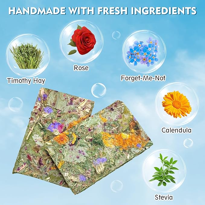 Fhiny 12 PCS Rabbit Timothy Hay Chips Toys, Natural Bunny Molar Treats with Herbal Flowers Rabbit Chew Toys for Teeth Small Animal Snacks for Rats Chinchillas Guinea Pigs Hamsters-PurrikoPets