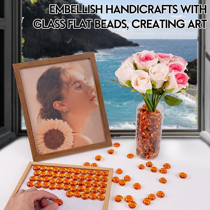 1LB Glass Marbles, Transparent and Smooth Flat Glass Beads for Vases, Mosaic Gem Pebbles for Aquarium Decor, Floral Arrangements, Mancala Stones, Vase Filler and Crafts, Orange-PurrikoPets