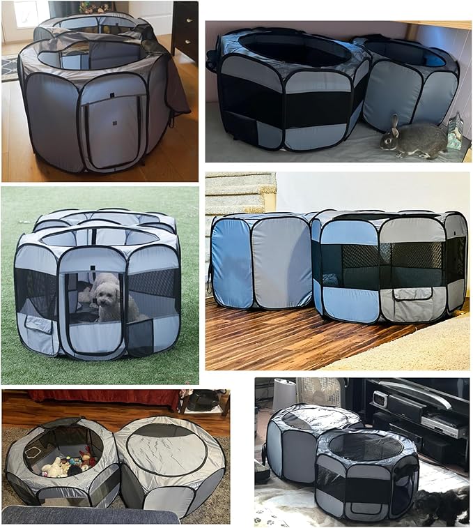 EighteenTek XLarge 2-in-1 Pop up Dog Playpen, Assembly-Free, with Leakproof Pet Pee Pads,Portable Foldable Cat Tent Enclosure Indoor Outdoors Puppy Kittens Small Animals Crates (M, 72" Lx36 Wx24 H)-PurrikoPets