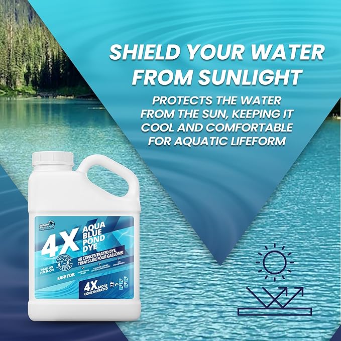32oz Aqua Blue Pond Dye 4X Concentrate, Lake & Pond Dye Blue for Aqua Colored Water, Ideal Lake Colorant, Aquashade Colorant That Protects Against Sunlight - Ideal for Fish and Wildlife-PurrikoPets