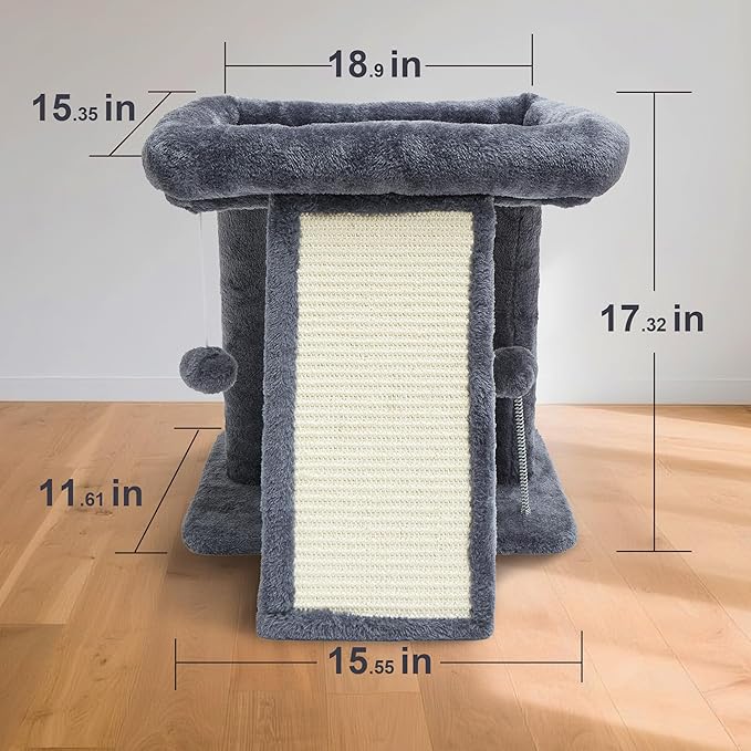 17.7-inch Small Cat Tree Tower with Scratching Post for Indoor Cats,Grey-PurrikoPets