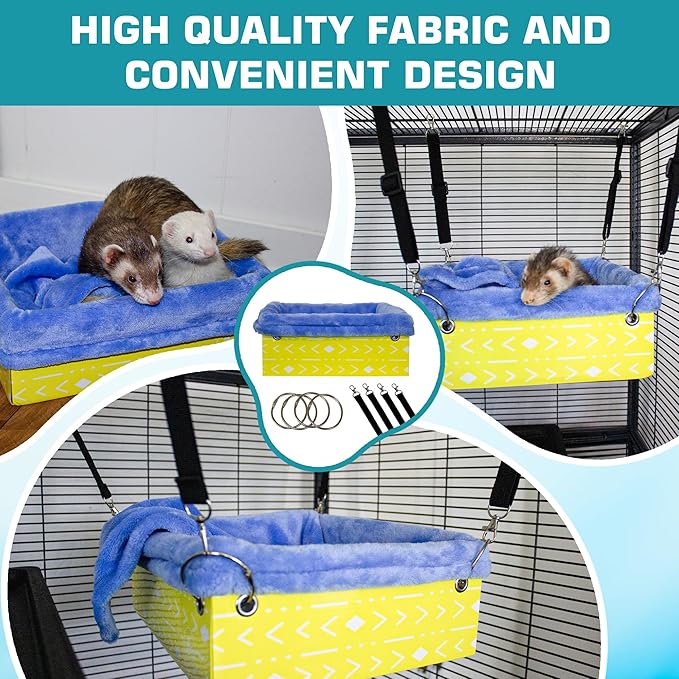 Ferret Hammock For Cage Box, use as Hanging Bed or Secure to Cage. Ferret Cage Accessories w/ Adjustable Straps, Perfect Small Pet Bed, Hanging cat hammock Bed, Guinea Pig Bed or Rabbit Bed.-PurrikoPets
