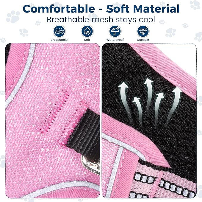 Funfox Dog Harness No Pull, Adjustable Pet Vest Harness, Super Soft Material with Vertical Handle Easy Control, Reflective Night Walking, 2 Leash Clips for XLarge Dogs, Pink, XL-PurrikoPets