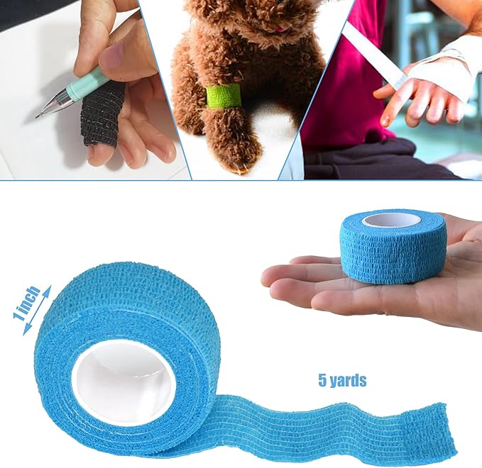 9 Pack 1" x 5 Yards Self Adhesive Bandage Wrap Self Stick Wrap for Ankle, Wrist, Finger, Sports, Breathable Cohesive Vet Tape for Pets (Light Blue)-PurrikoPets