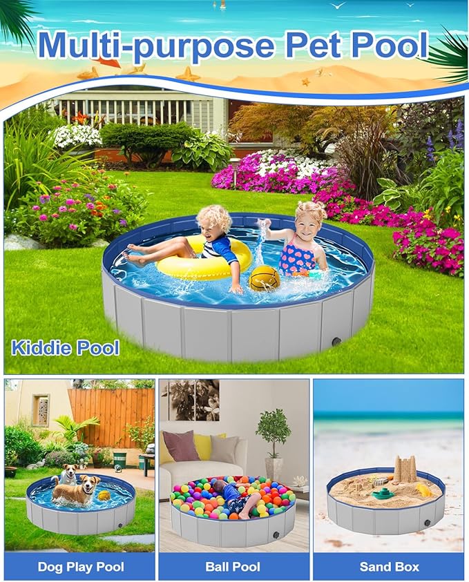 Dog Pool for Medium Dogs, Foldable Plastic Pool for Dogs Slip-Resistant (40''x 12'')-PurrikoPets