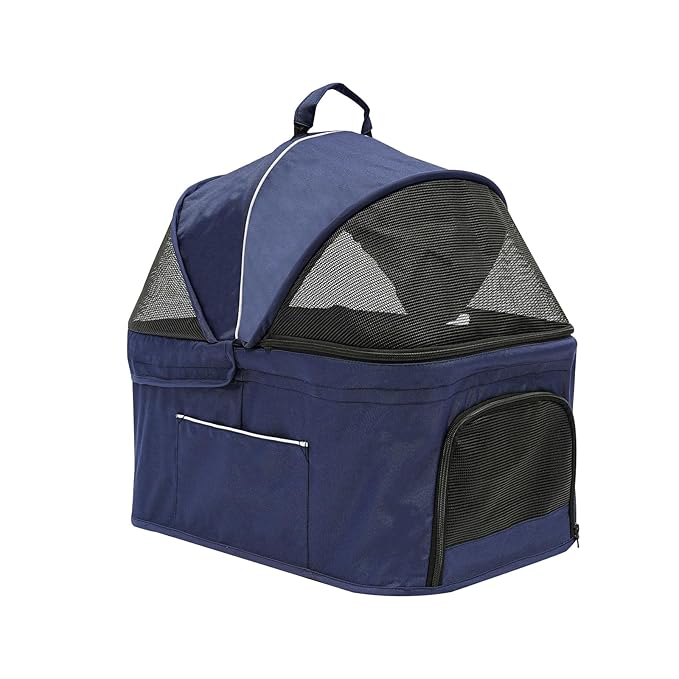 Double Pet Stroller,3.07lbs Dog Cat Carrying Cart,Lightweight Foldable Pet Stroller with 4 Wheels,Blue Portable Compact Pet Travel Cart for Small Dogs and Cats (Blue)-PurrikoPets