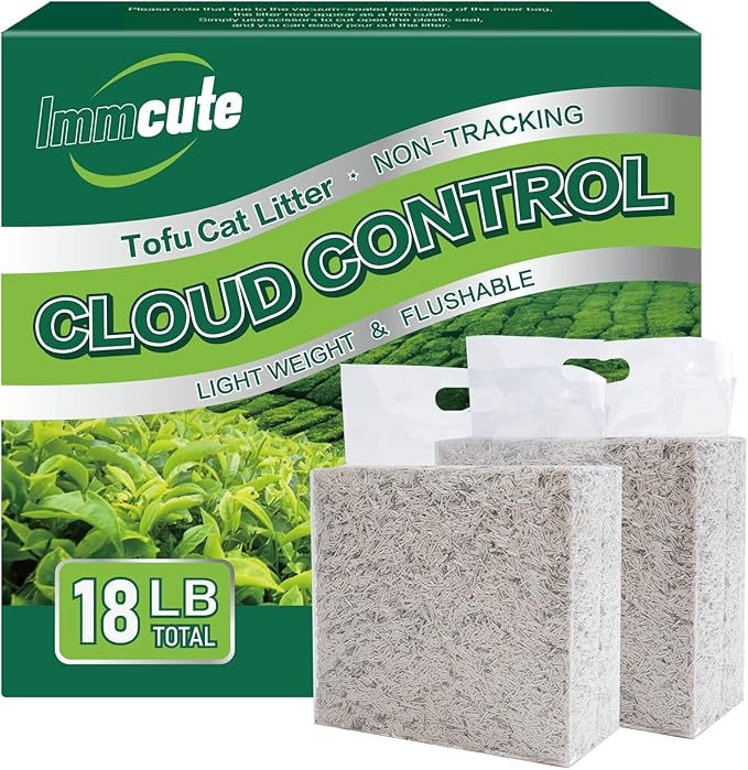 18lbs Tofu Cat Litter Clumping, Flushable, Dust-Free, Low Tracking, Lightweight, Ultra Absorbent and Fast Drying, 100% Natural Pea Husk Kitty Litter Solubility in Water, (9lbs×2bags)-PurrikoPets