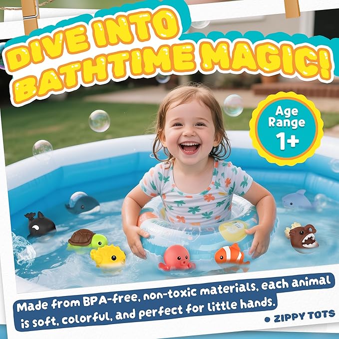 8 PCS Ocean Animal Bath Toys Mold Free Infant Bath Tub Toys for 12 Months - No Hole Bathtub Toys for Toddlers 1-3 Water Pool Toys for Baby Toddler Ages 1+-PurrikoPets