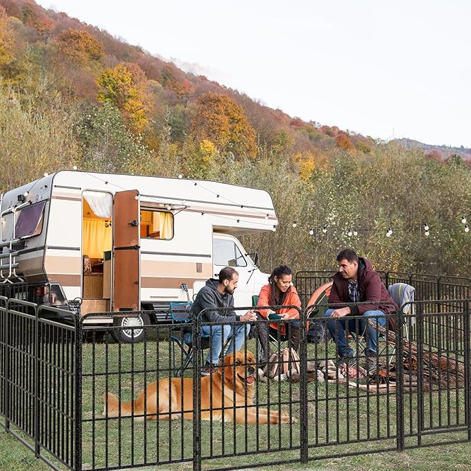 Dog Playpen Outdoor 24 Piece Panels Heavy Duty Dog Fence 32" Height with Thick Pipe Anti-Rust with Doors Portable for RV Camping Yard, Total 54FT, 227 Sq.ft, Snowy Black-PurrikoPets