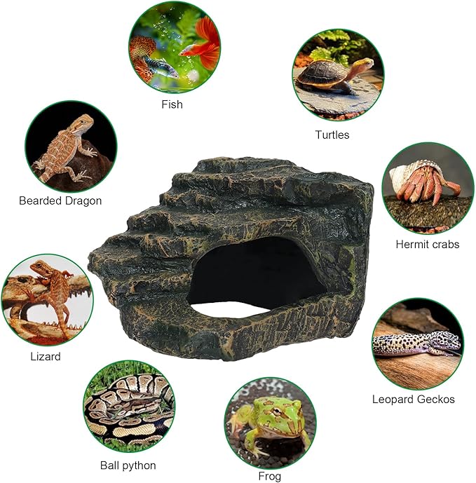 Gecko Tank Acccessories, Turtle Tank Accessories, Perfect Tortoise Hide Fish Tank Decor for Betta, Fish, Snake Hide, Professional Turtle Basking Platform (Medium)-PurrikoPets