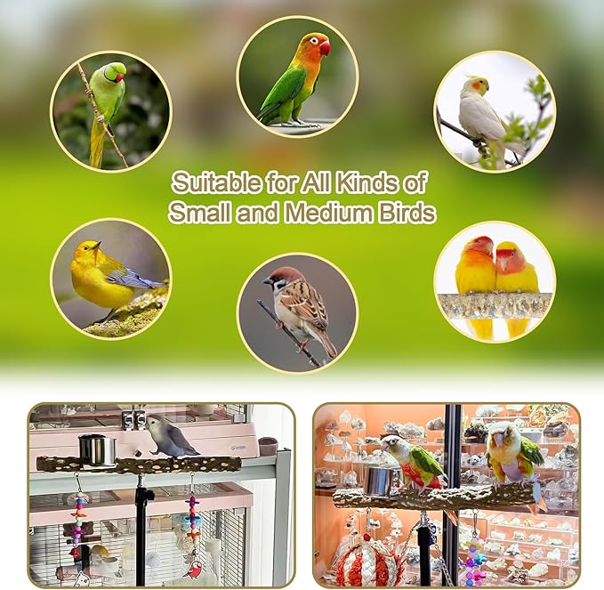 16-63 Inch Height Adjustable Bird Perch Pepper Wood Parrot Training Perch Stand with Feeding Cups and Swing Toy Parakeet Perches Indoor and Outdoor Parrot Stands for Small to Medium Bird-PurrikoPets