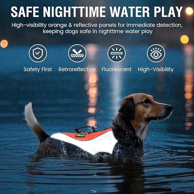 Dog Life Vest for Swimming and Boating - Adjustable Reflective Flotation Jacket, High Buoyancy Life Jacket for Dogs with Rescue Handle, Small Dog Safety Gear for Pool, Beach(S, Orange)-PurrikoPets