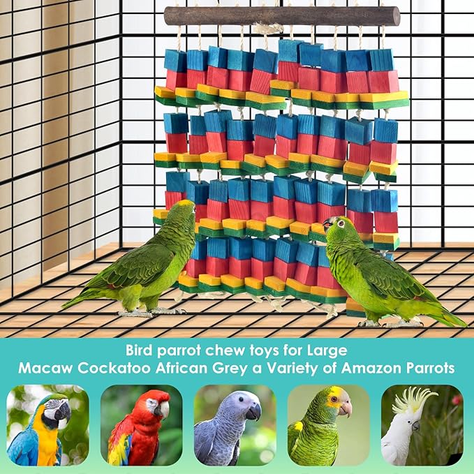 Extra Large Bird Toys, 21.6inch XL Macaw African Grey Parrot Chewing Toys, Natural Wooden Block Knots Tearing Toy Parrot Cage Accessories for Big Birds-PurrikoPets