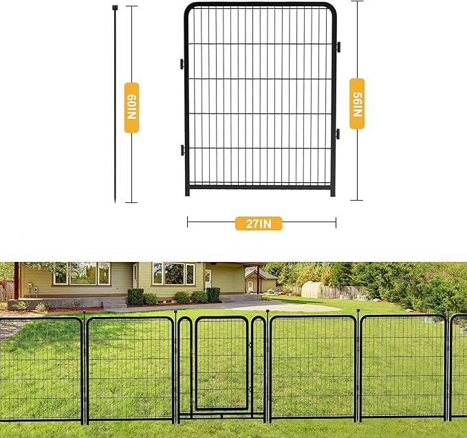 Doorless Dog Playpen 56inch 10 Panels, Dog Fence Outdoor for Yard, Garden Fence for Medium/Large Pets. Black Dog Pens Total22.1 Ft(L)-PurrikoPets