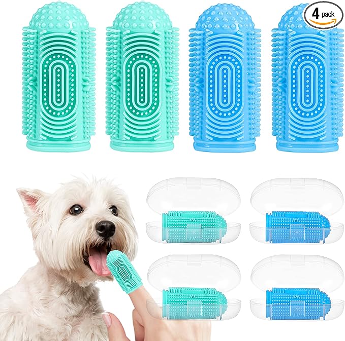 Dog Toothbrush Dogs Tooth Brushing Kit 4 Pack Dog Finger Toothbrush for Dogs Teeth Cleaning& Dental Care,Dogss Tooth Brush Pet Toothbrush-PurrikoPets