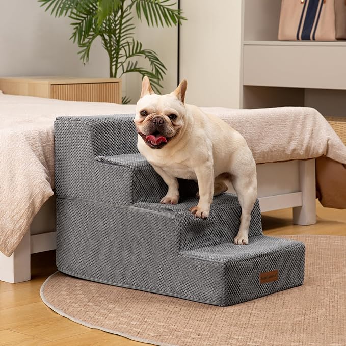 Dog Stairs for Bed 18.5" H, 4-Step Dog Steps for Small Dogs and Cats, Indoor Non-Slip Balanced Pet Stairs are Suitable for Puppy, Older Cat,Gery-PurrikoPets