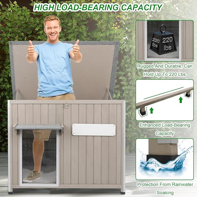 Dog House Outdoor Weatherproof & Wooden Dog Kennel with Chew-Proof Iron Frame，Removable Floor, Adjustable Vent Window, Easy Assembly for Large and Medium Dogs 43.3" D x 29.5" W x 33.5" H-PurrikoPets