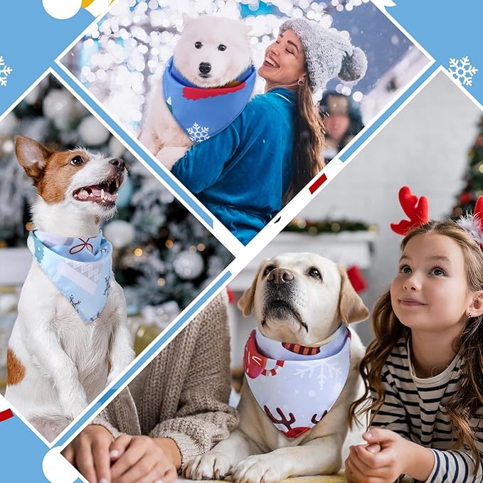 100 Pcs Winter Dog Bandanas Bulk Pet Bibs Blue Triangle Scarf Snowflake Pet Bandanas for Medium Large Dogs Winter Snowflake Christmas Party Holiday Festival Costume Decor-PurrikoPets