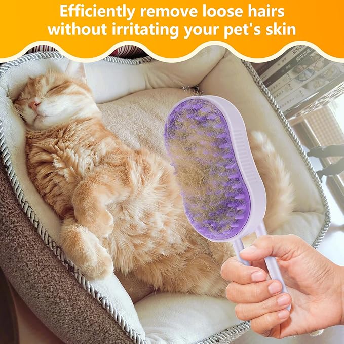 4 in 1 Cat Steam Brush for Shedding, Rechargeable Pet Steam Groomer Brush, Massage, Cleaning, Shedding & Combing Multifunctional Hair Removal Comb for Cats Dogs (Cream color)-PurrikoPets
