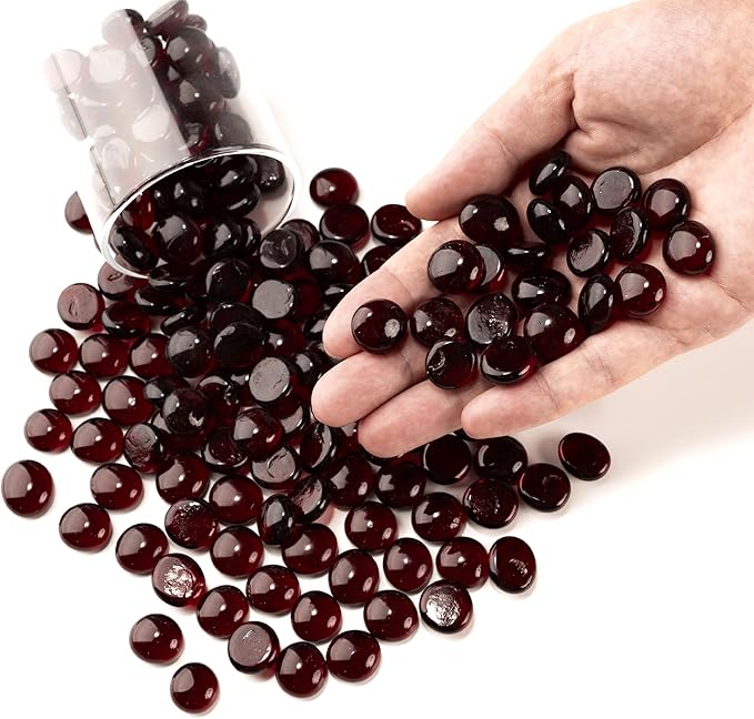 2 LB Dark Red Glass Marbles, Mini Flat Glass Beads for Vase Fillers, Floral Bottom Mancala Gems Pebbles Fish Tank Rocks for Table Aquarium,Home Decor Art Craft Supplies(0.5"~0.7")-PurrikoPets