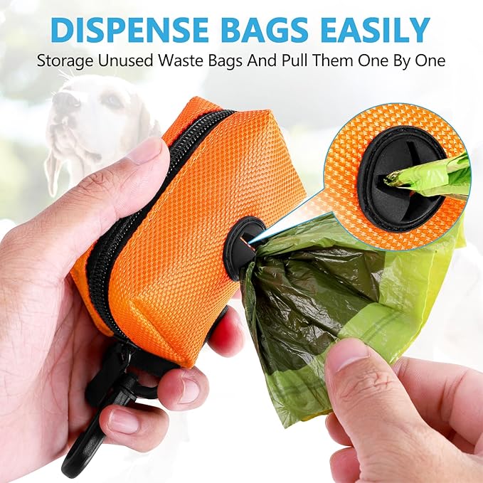 Dog Waste Bag Dispenser Pet Poop Bags Holder for Doggie Waste Bags Dispensers Soft Fabric Zipper Small Doggy Puppy Pouch for Leash Accessory Attachment with Carrier,Orange-PurrikoPets