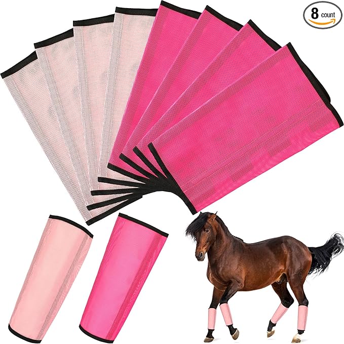 8 Pcs Mesh Fly Boots for Horse Breathable Mesh Horse Boots Protective Horse Leg Wraps Horse Leggings for Preventing Flies and Mosquitoes Bites (Light Pink, Dark Pink)-PurrikoPets