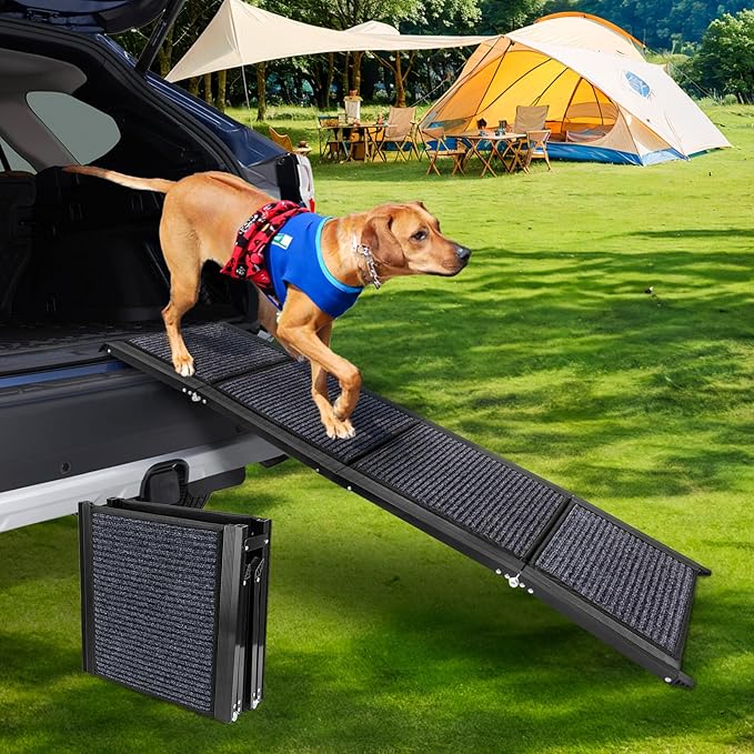 Dog Ramp for Car, 63"x17" Foldable Car Ramp for Dogs, Dog Car Dog Ramps for Large Dogs SUV, Car Dog Ramp with Non-Slip Rug Surface, Folding Dog Ramp for Truck, SUV-PurrikoPets