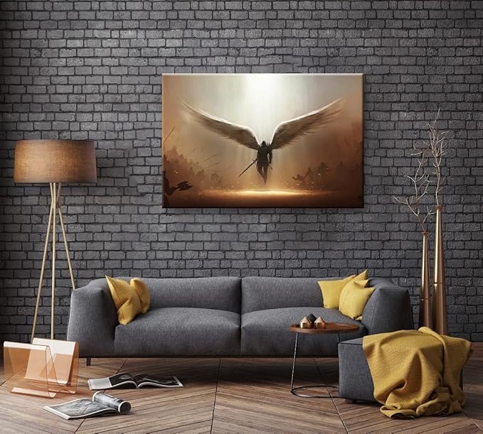 Fantasy Angel Stretched Canvas Wall Art for Living Room Bedroom Home Decoration,Abstract Anime Picture Print Painting Decor Artwork,Mysterious Wing Man Gallery Wrapped Gift,Inner Frame (32x48 Inches)-PurrikoPets