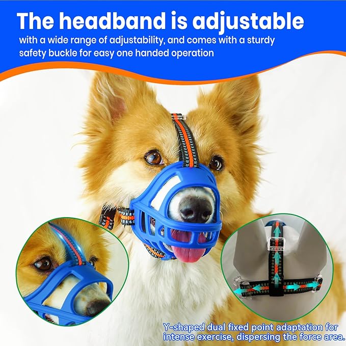 Dog Muzzle, Basket Muzzle for Small Medium Large Dogs, Anti-Biting and Chewing, Lightweight & Sturdy Cage Design, Allows Panting & Drinking, Ideal for Grooming & Training(Blue Size XL)-PurrikoPets