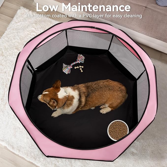 A4Pet Playpen for Dogs Indoor, 49” Dog Playpen Indoor with Bowl, Suitable for Puppies, Kittens, and Small Animals, Removable Zipper & Mesh Panel(19”W × 12”H)-PurrikoPets