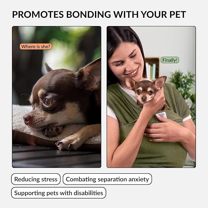 Dog Sling Carrier for Small Dogs - Anti-Anxiety Cat Sling, Puppy Pouch - Pet Sling in Gray Black Blue Green Pink Yellow (Green, Standard)-PurrikoPets