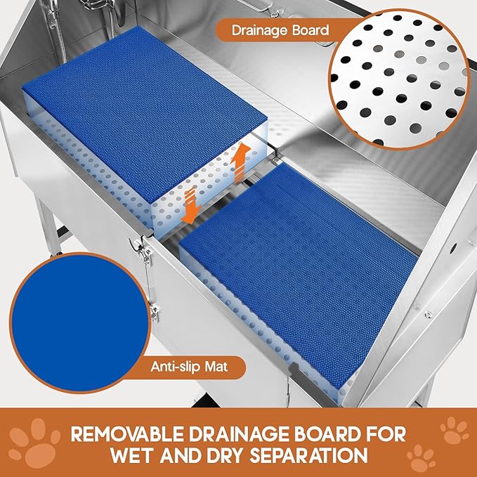 Albott 50 Inch Stainless Steel Dog Washing Station with Non-Slip Steps, Sprayer, Faucet, Soap Box – Professional Pet Bathtub for Small and Medium Pets, Use at Home, Garage, or Grooming (Right Door)-PurrikoPets