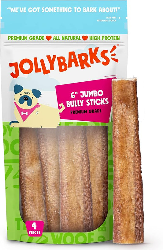 All Natural Bully Sticks for Small to Medium Dogs and Puppies (6" Jumbo - 4pk)-PurrikoPets