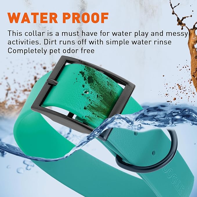 Dogline Biothane Waterproof Dog Collar Strong Coated Nylon Webbing with Black Hardware Odor- Proof for Easy Care Easy to Clean High Performance Fits Small Medium or Large Dogs, Teal-PurrikoPets