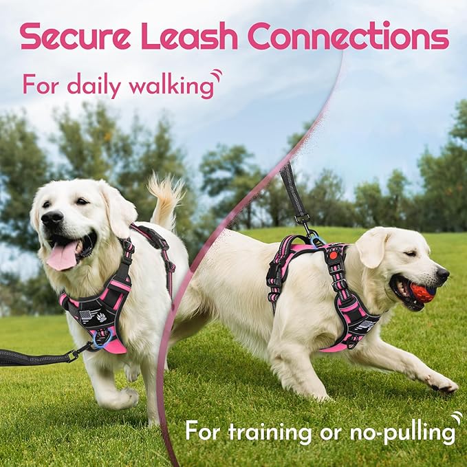 Eagloo Dog Harness Medium Sized, Easy Wearing with 3 Buckles, Adjustable No Pull Pet Harness with 2 Rings for Walking, No Chock Reflective Soft Padded Vest with Control Handle, Pink & Black, M-PurrikoPets
