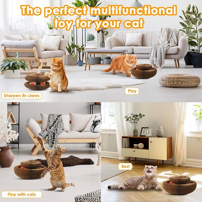 2 Pack Magic Organ Cat Toy Foldable Magic Organ Cat Scratching Board Reversible Infinity Style Magic Organ Cat Toy with 4 PCS Ball Cat Toys Interactive Indoor Cat Toys-PurrikoPets