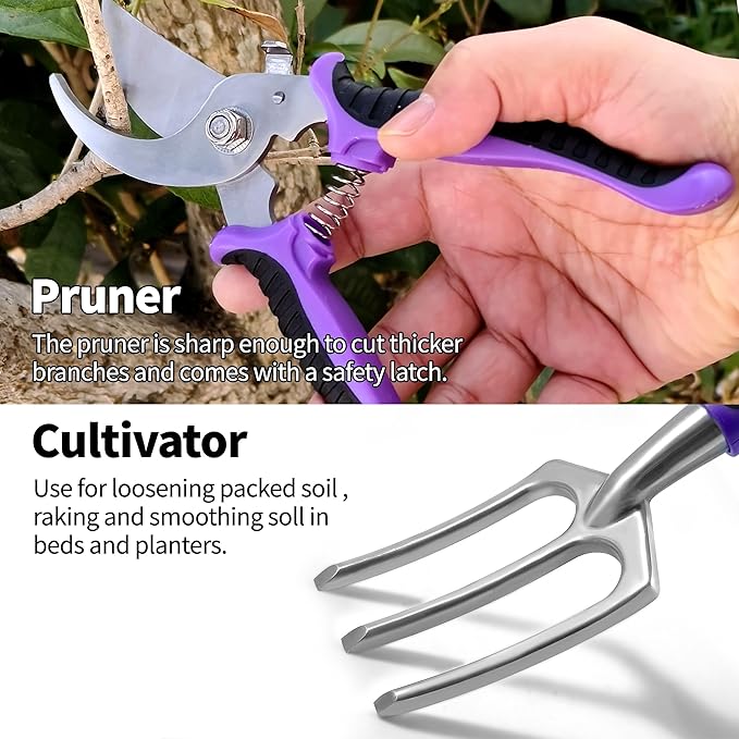 41-Piece Premium Gardening Tool Set, Stainless Steel Heavy Duty Gardening Tool Kit, with Non-Slip Rubber Grip, Storage Tote Bag, Outdoor Hand Tools, Ideal Gardening Gifts for All (Purple Floral)-PurrikoPets