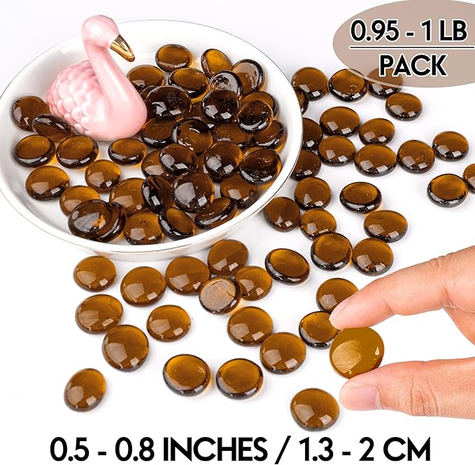 1LB Glass Marbles, Transparent and Smooth Flat Glass Beads for Vases, Mosaic Gem Pebbles for Aquarium Decor, Floral Arrangements, Mancala Stones, Vase Filler and Crafts, Brown-PurrikoPets