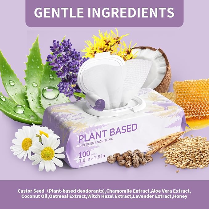 100 PCS Dog Wipes for Paws and Butt Hypoallergenic Pets Cleansing & Deodorizing Anal Gland Hygienic Puppy Wipes for Dogs Face and Body Wipes Cleaning Fur Doggie Wipes Doggy Wipes (Lavender)-PurrikoPets