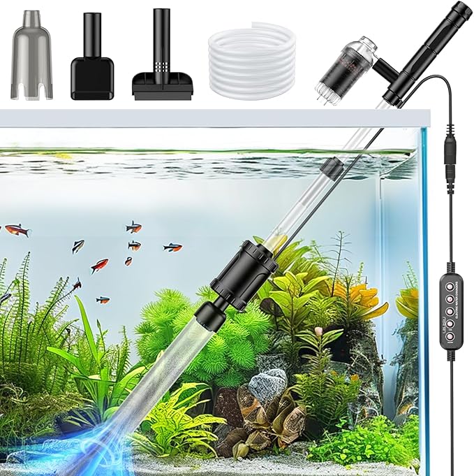 36W Fish Tank Vacuum Gravel Cleaner Electric: Aquarium Vacuum Gravel Cleaner with Strong Suction for Automatic Water Change Algae Cleaner Sand Wash Water Circulation and Water Shower, Timed Off-PurrikoPets