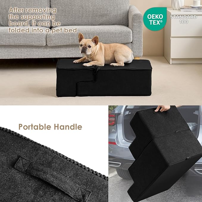 EHEYCIGA Dog Stairs for Bed 18" H, 4-Step Dog Steps for High Bed, Pet Steps for Small Dogs and Cats, Non-Slip Balanced Pet Ramp Indoor, Black-PurrikoPets