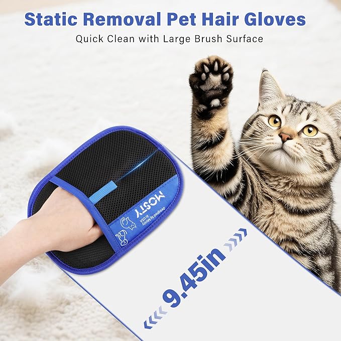 2Pcs Pet Hair Removal Glove,Double Sided Electrostatic, Reusable Cat & Dog Hair Remover Mitt for Furniture, Couch, Carpet, Car Seat, Quick Cleaning Grooming Glove-PurrikoPets