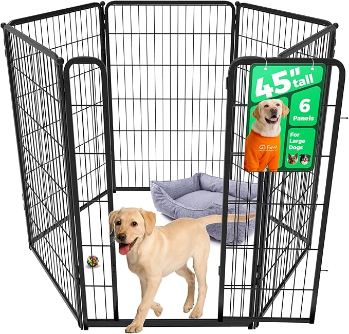 FXW Homeplus Unleashed Indoor Dog Playpen - Stress-Free and Safe Play, Heavy Duty 45 Inch 6 Wire Panels Dog Pen for Large Dogs, Black│Patented-PurrikoPets