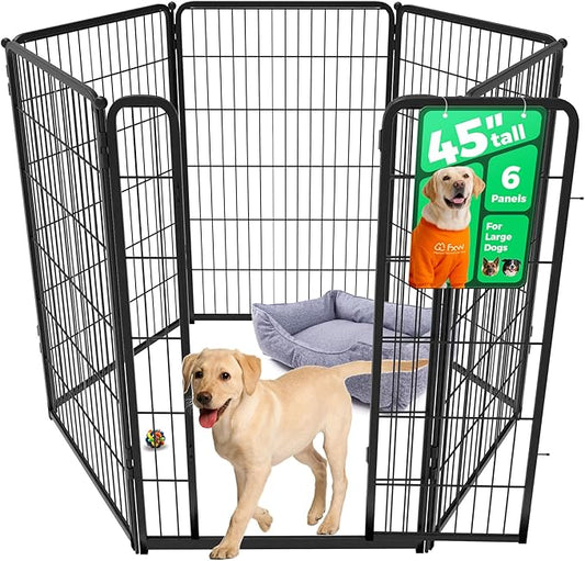 FXW Homeplus Unleashed Indoor Dog Playpen - Stress-Free and Safe Play, Heavy Duty 45 Inch 6 Wire Panels Dog Pen for Large Dogs, Black│Patented-PurrikoPets