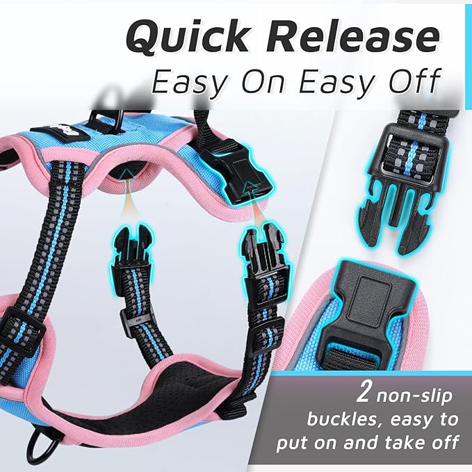 Eagloo Dog Harness Small Sized Dog, No Pull Service Vest with Reflective Strips and Control Handle, Adjustable and Comfortable for Walking, No Choke Pet Harness with 2 Metal Rings, Pink & Blue, S-PurrikoPets