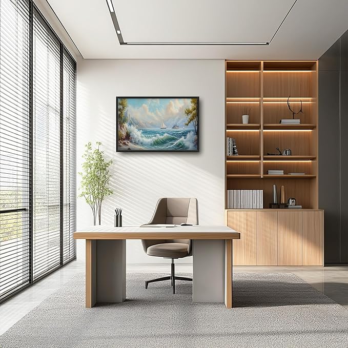 Framed Large Sailboat Wall Art for Living Room, Oversized Sea Coastal Wall Decor Beach Nautical Canvas Painting Seascape Pictures Home Decoration for Living Room Bedroom Office 36"x24"-PurrikoPets